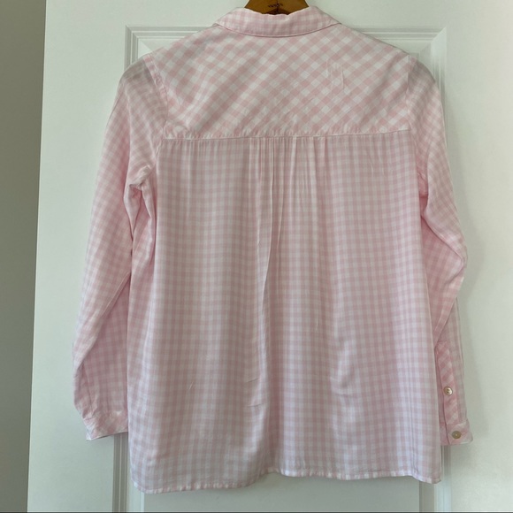 J Jill Pink Gingham Popover Rayon Blouse w Notch Neckline w MEASUREMENTS! - Picture 9 of 9